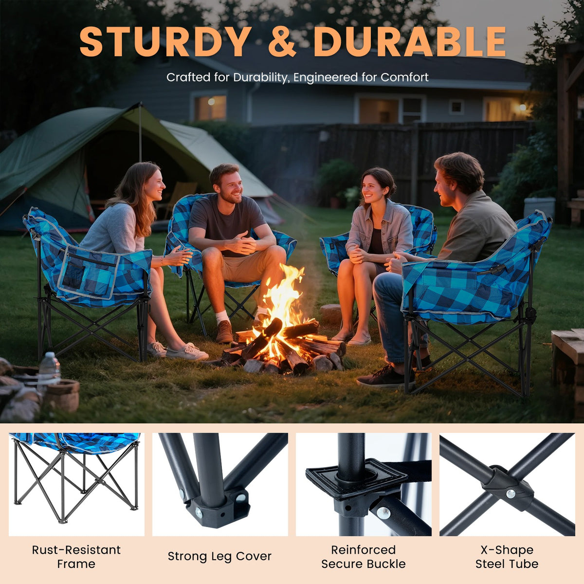 Oversized Heated Camping Chair with 3 Heat Levels - Foldable Outdoor Lounge Seat Support 500 lbs