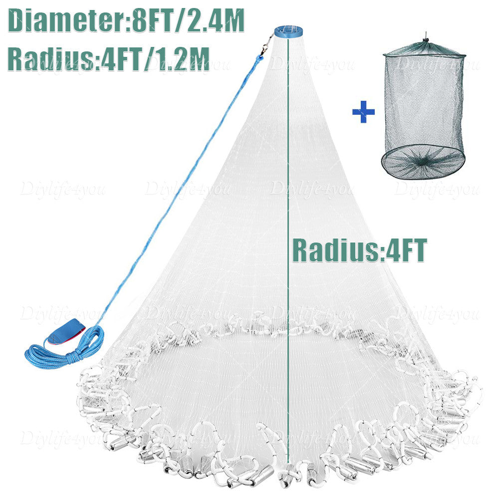 Heavy-Duty Fish Net Cast Net Bait Trap for Sea Lake Pond River Fishing