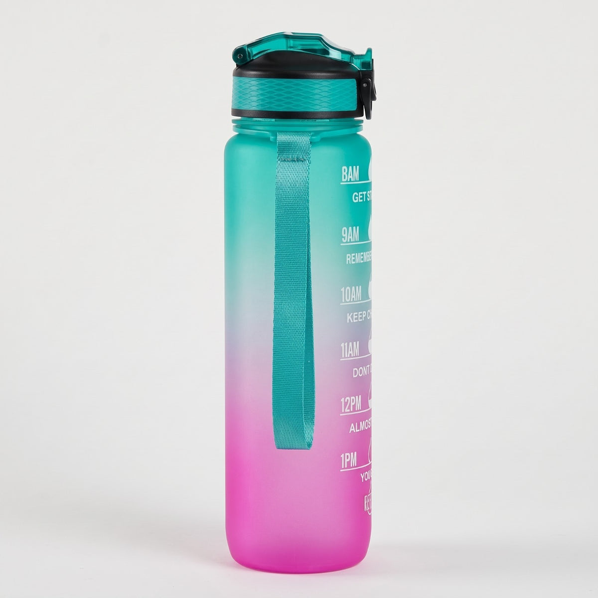 1L Motivational Water Bottle with Time Marker and Straw - BPA Free Tritan, Green Pink Gradient