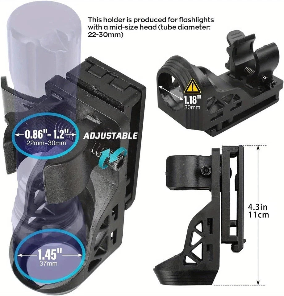 Tactical Flashlight Holster for Belt - Adjustable, 360° Swivel, Durable Design