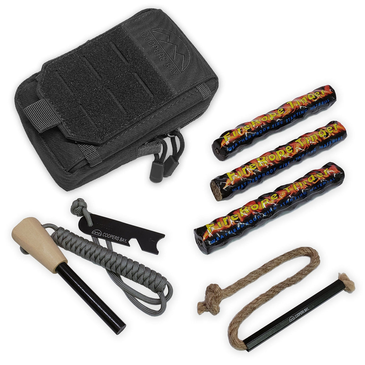 Outdoor Fire Starter Kit with Ferro Rod, Tinder, Paracord & Case
