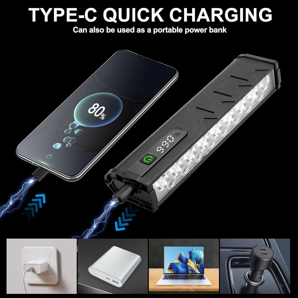 Rechargeable 4800LM Bicycle LED Light Bar with 10000mAh Battery for Night Riding
