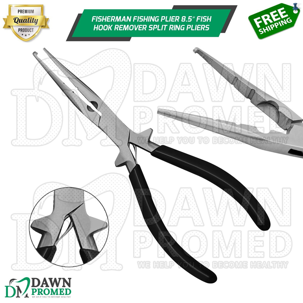 8.5-Inch Fishing Pliers with Hook Remover & Split Ring Tool - Stainless Steel