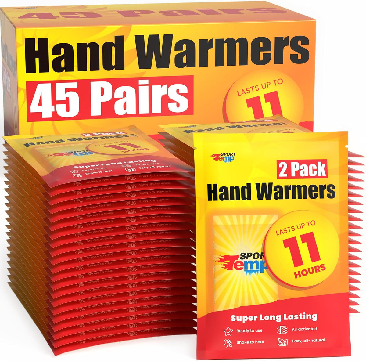 Long Lasting Hand Warmers - Up to 11 Hours of Heat, All Natural, Easy to Use
