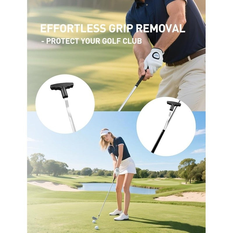 Quick & Safe Golf Grip Removal Tool with V-Groove Tape Stripper, Curved Blade