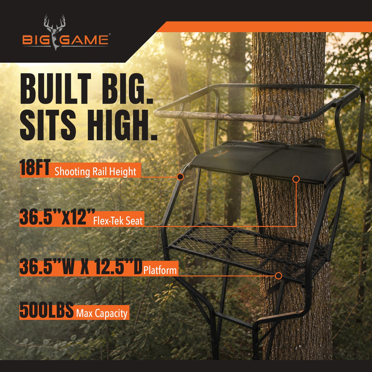 Big Game Guardian XLT 18ft 2-Person Climbing Tree Stand for Deer Hunting