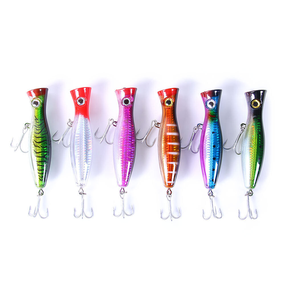 6pcs Popper Fishing Lures Set with 3D Eyes Topwater Baits 40g