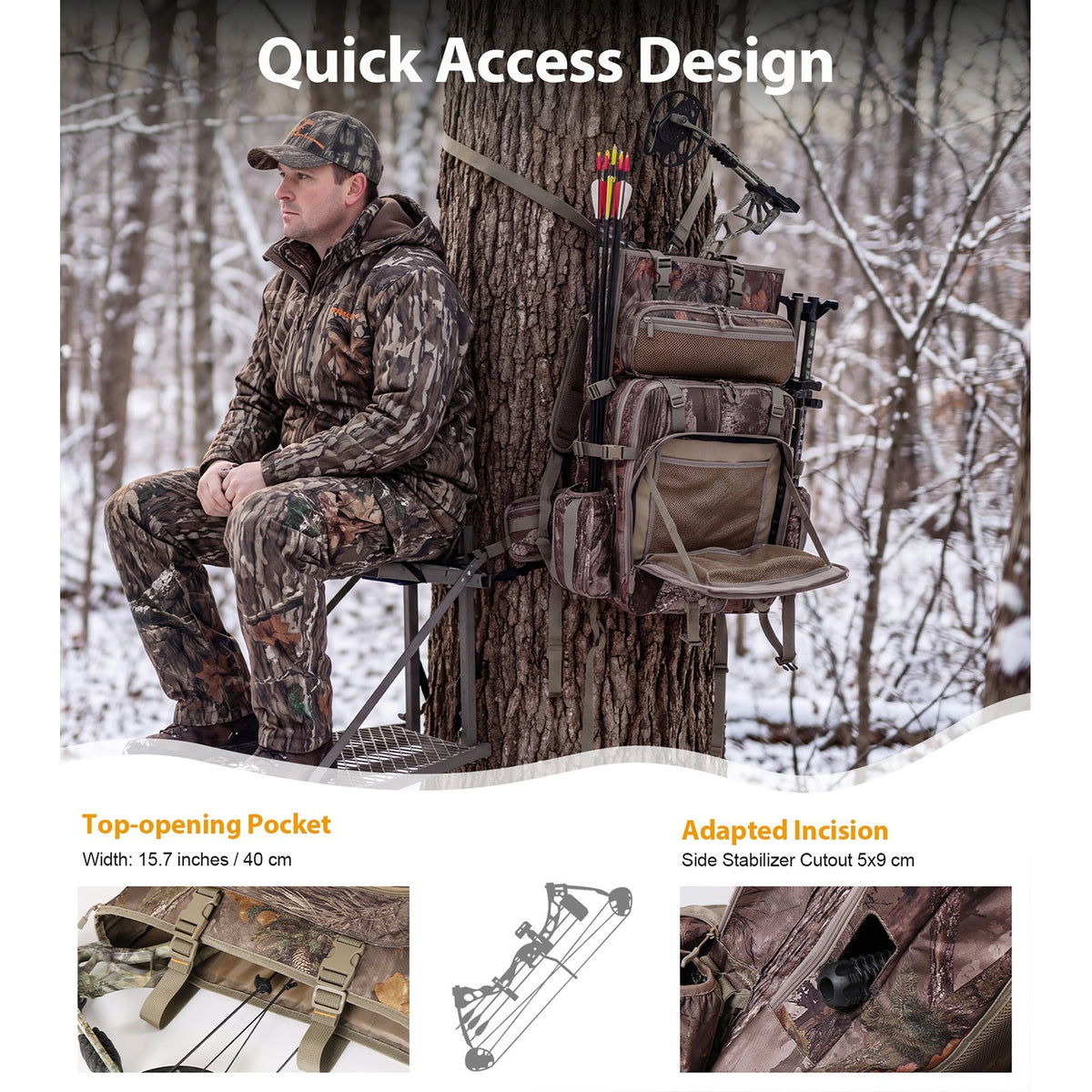 Hunting Backpack with Bow Holder and Quiver | Large Capacity Camo Hunting Bag