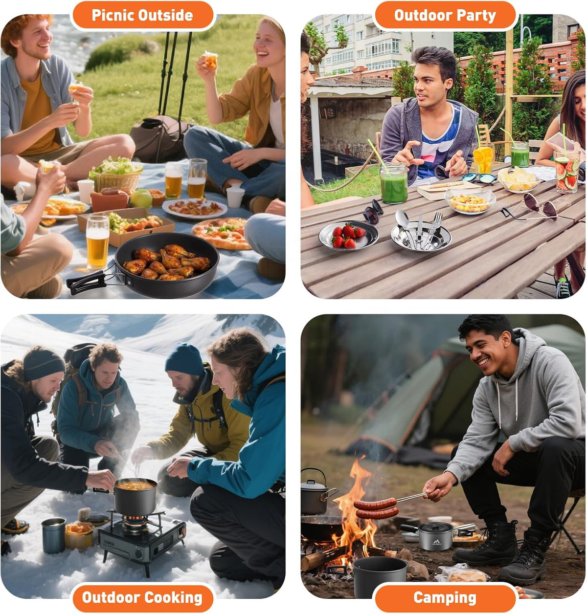27-Piece Camping Cookware Set with Kettle & Utensils for 2-4 People