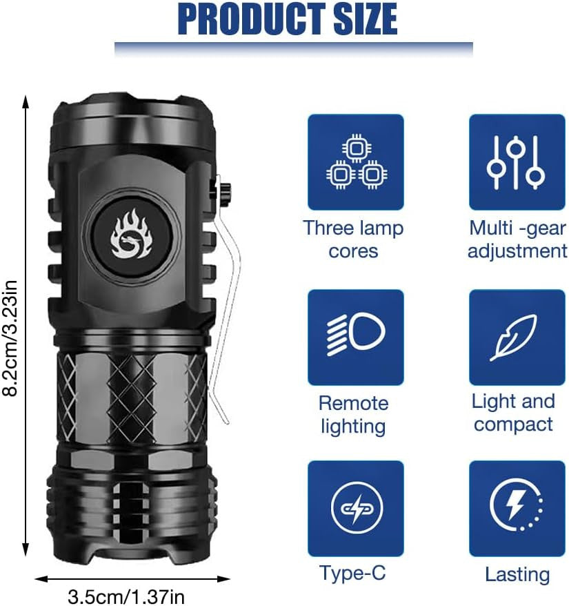 Mini Waterproof Rechargeable LED Flashlight - Compact Camping Light with Magnetic Clip