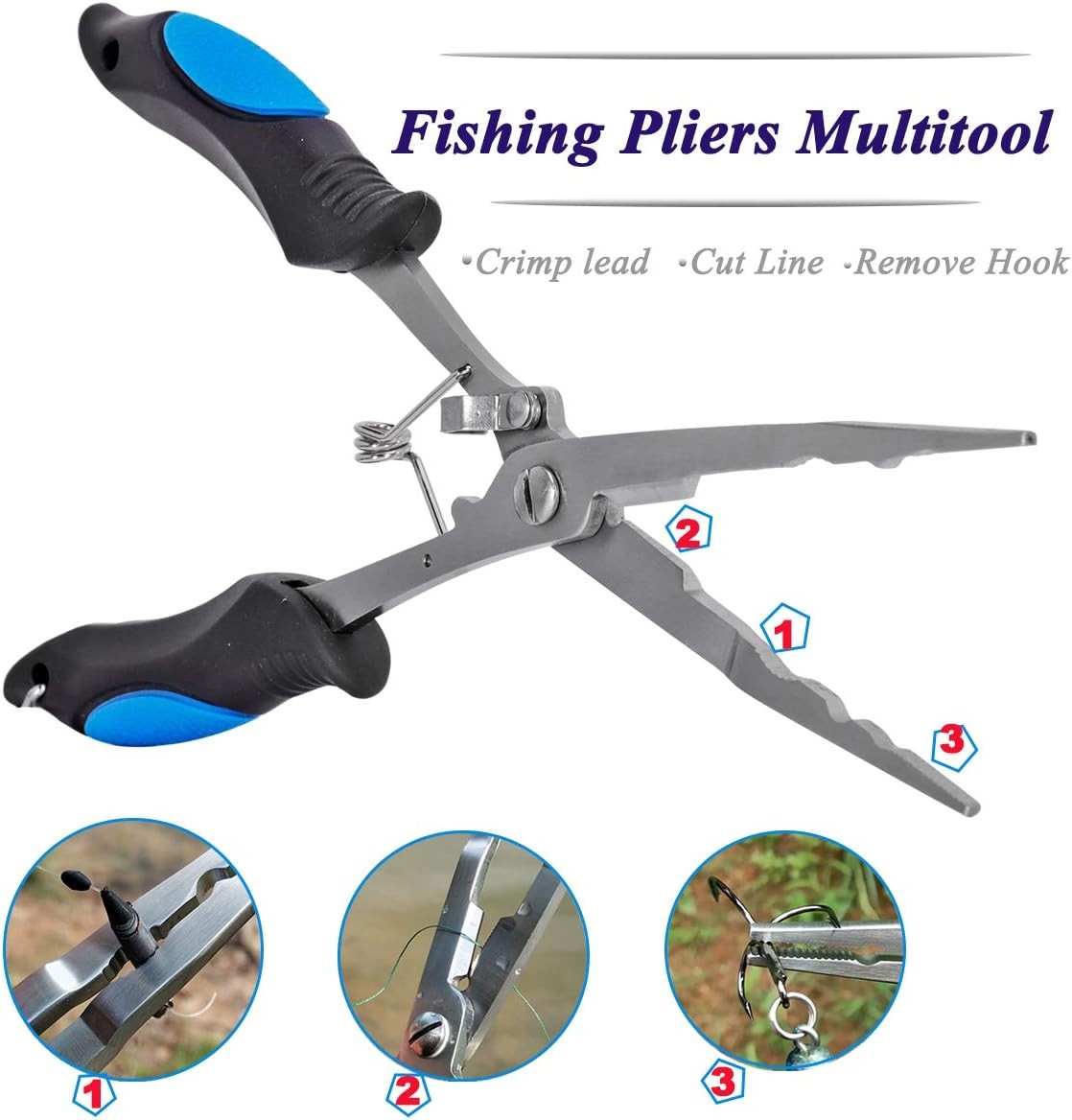 Stainless Steel Long Nose Fishing Pliers Hook Remover with Sheath & Lanyard