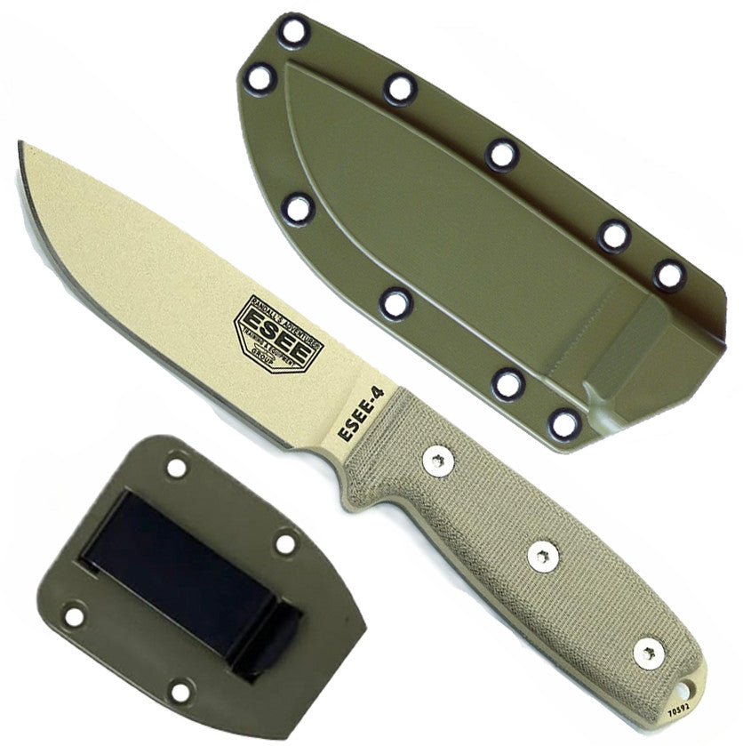 Survival Fixed Blade Knife 4.5in 1095 Steel Desert Tan Micarta Sheath