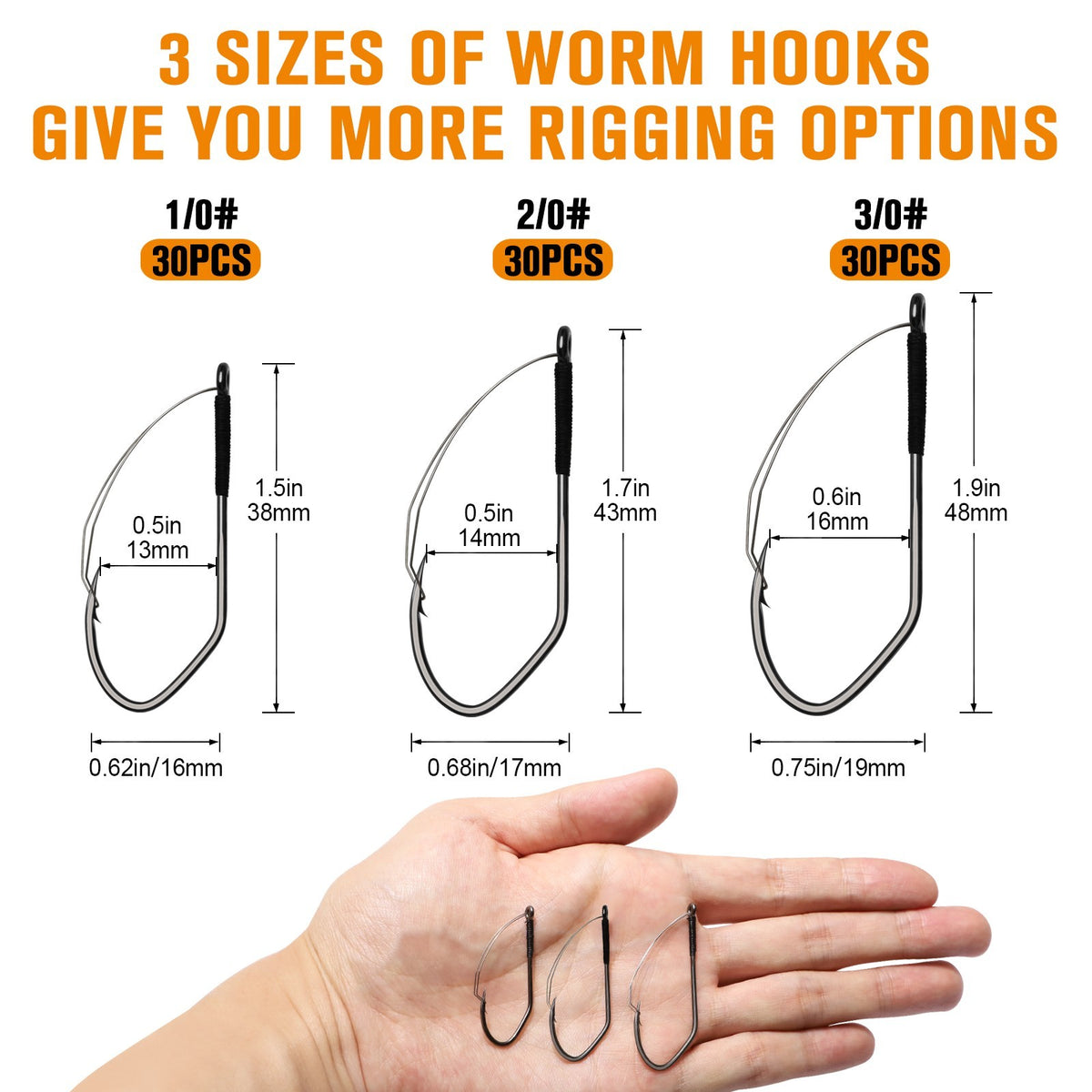 30PCS Weedless Fishing Hooks 1/0 Wacky & Texas Rig Hooks for Bass Trout Pike