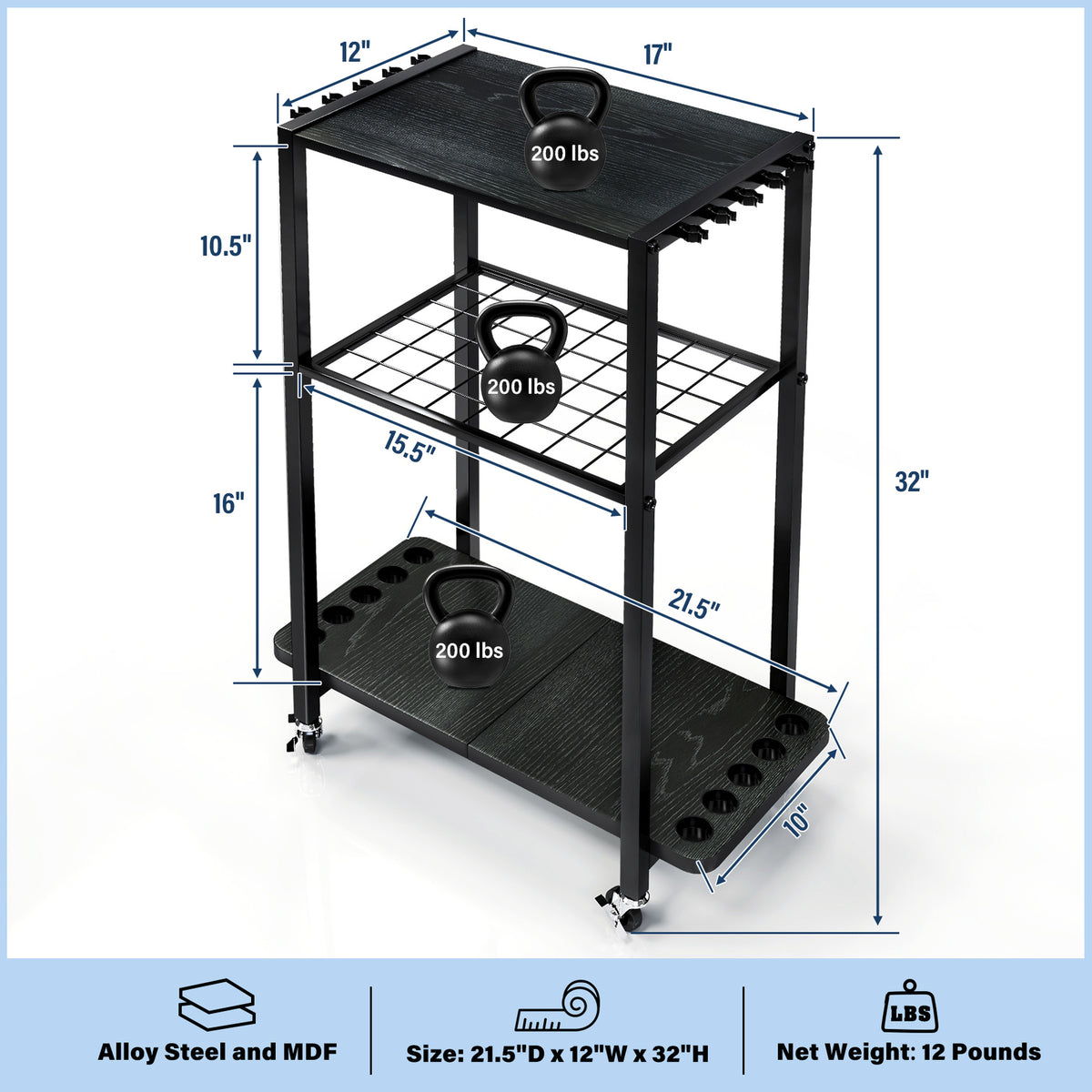 10 Rod Fishing Rod Holder Rack with Tackle Storage and Mobility