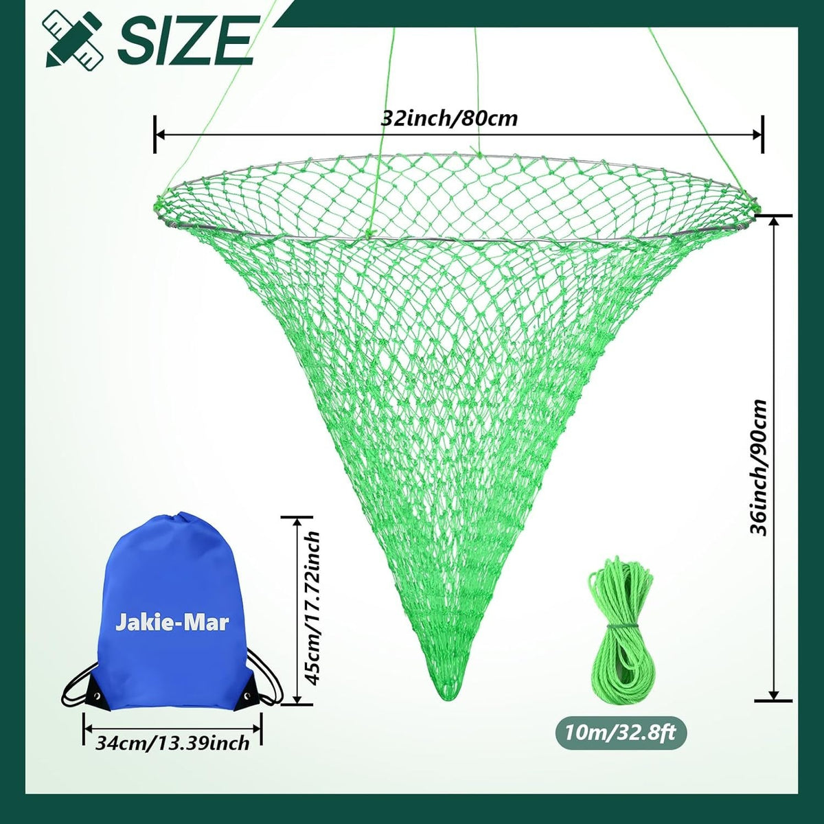 Foldable Fishing Net Set for Pier and Shoreline Catching - Portable Rubber Fish Basket & Storage Bag