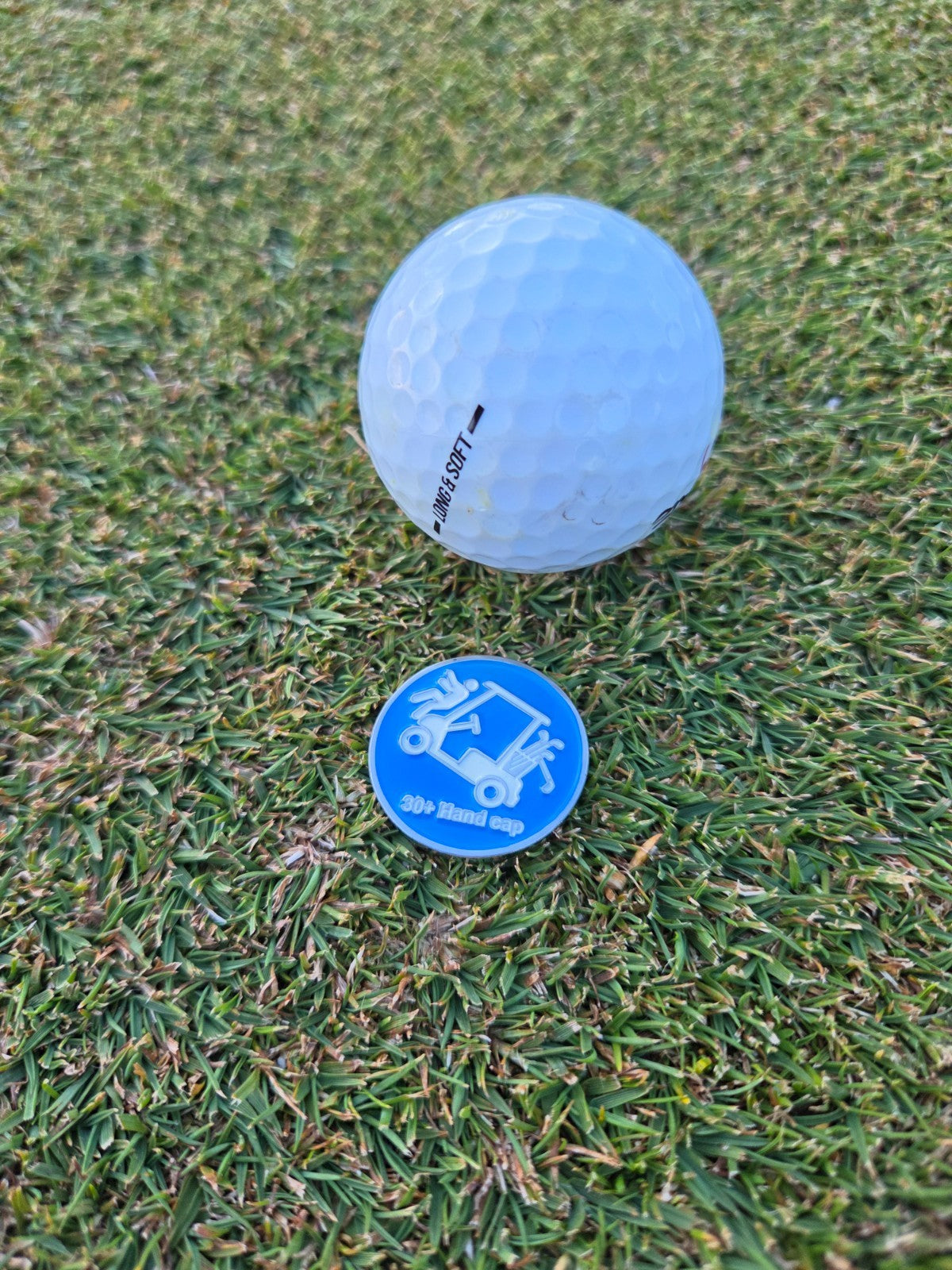 Golf Ball Marker with Handicap Parody Design - Funny Golf Cart Edition