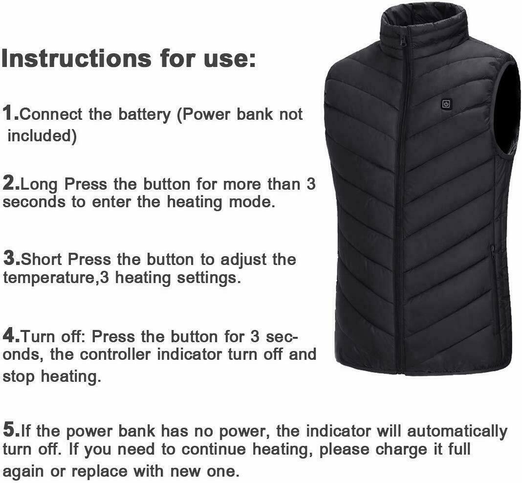 Electric Heated Vest for Men Women USB Warm Clothing with 4 Heating Pads