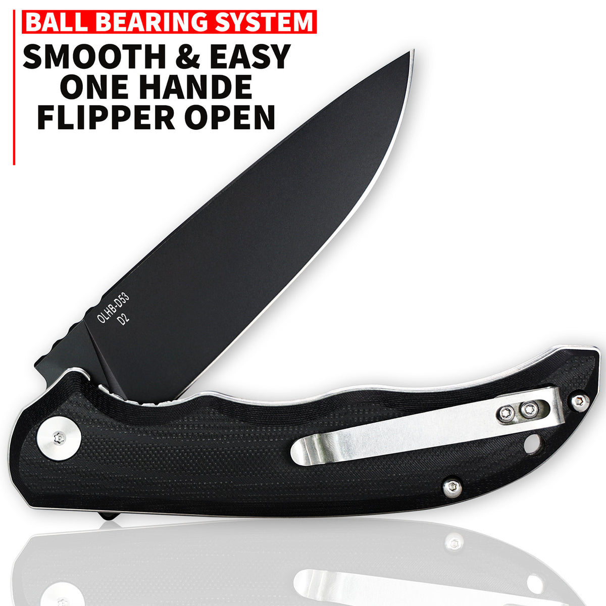Folding Pocket Knife with D2 High Carbon Steel and Black Titanium Coating - 8.9 Inch