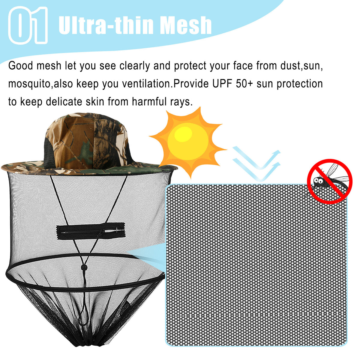 Mosquito Head Net Hat with Mesh Protection for Hiking Fishing Outdoor