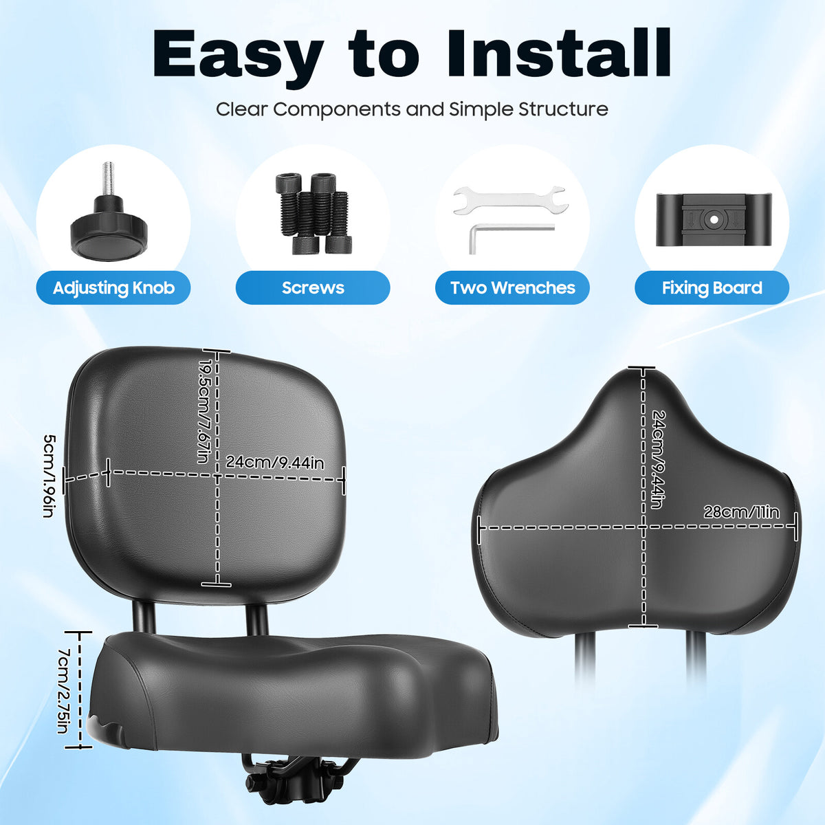 Universal Wide Bicycle & Tricycle Saddle Seat with Backrest - Black