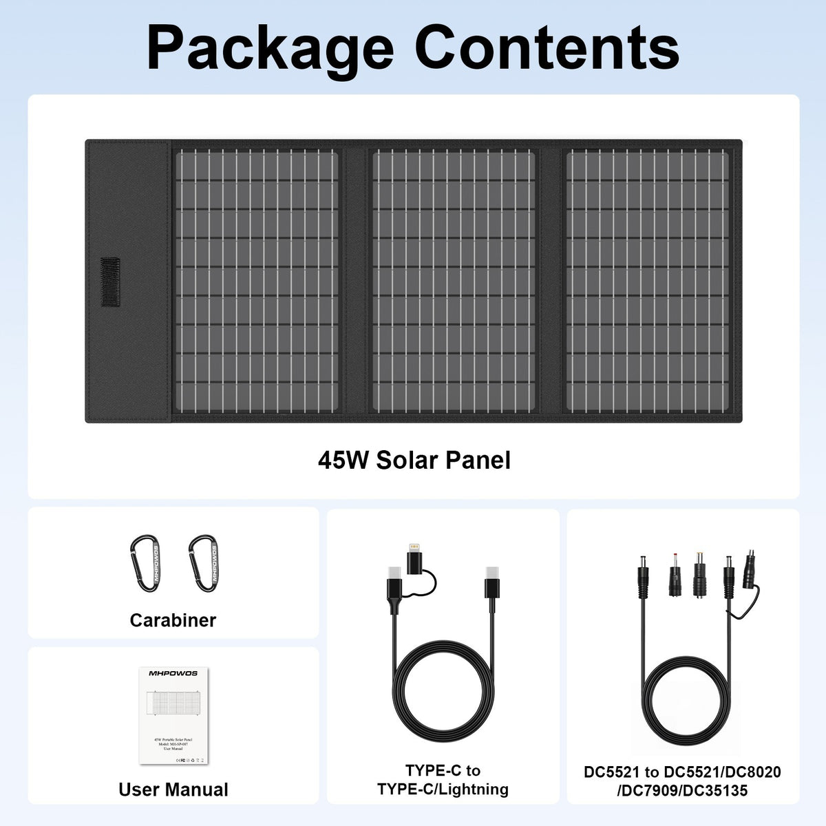 45W Portable Solar Charger with USB-C & USB-A for Camping & Outdoor Use