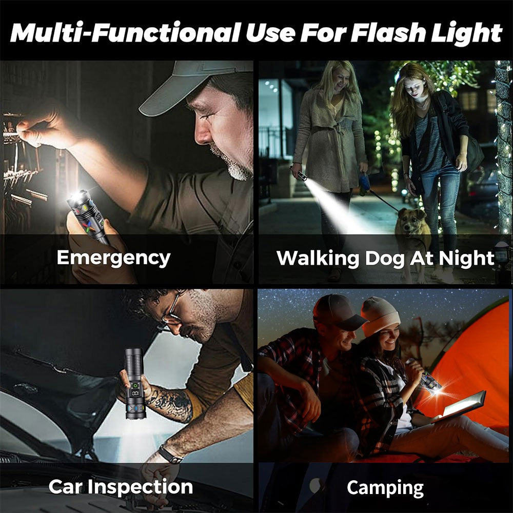 50W High Power Laser White LED Flashlight with Telescopic Zoom & Type-C USB Charging