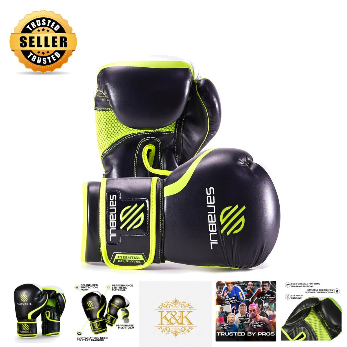 Black and Green Boxing Gloves 12 Oz Gel Impact Protection for Fighters