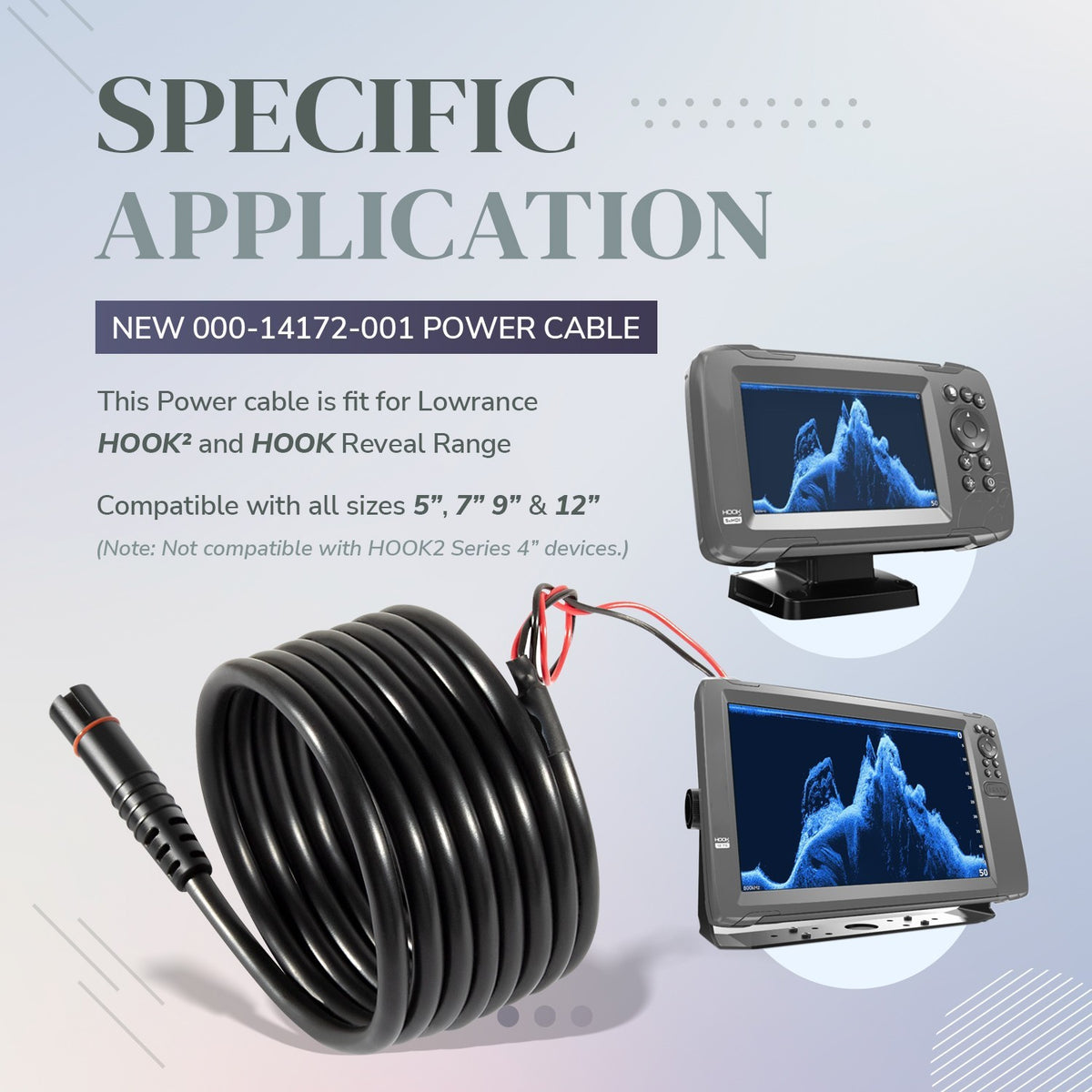 Replacement Power Cord for Lowrance HOOK2 & Reveal Cruise Series 5-12 Inch