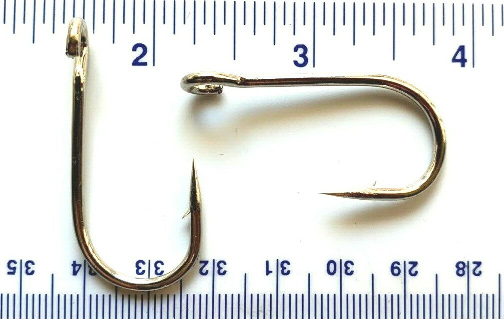 Nickel Plated Open Eye Siwash Fishing Hooks 3/0 - 100 Pack, Heavy Duty