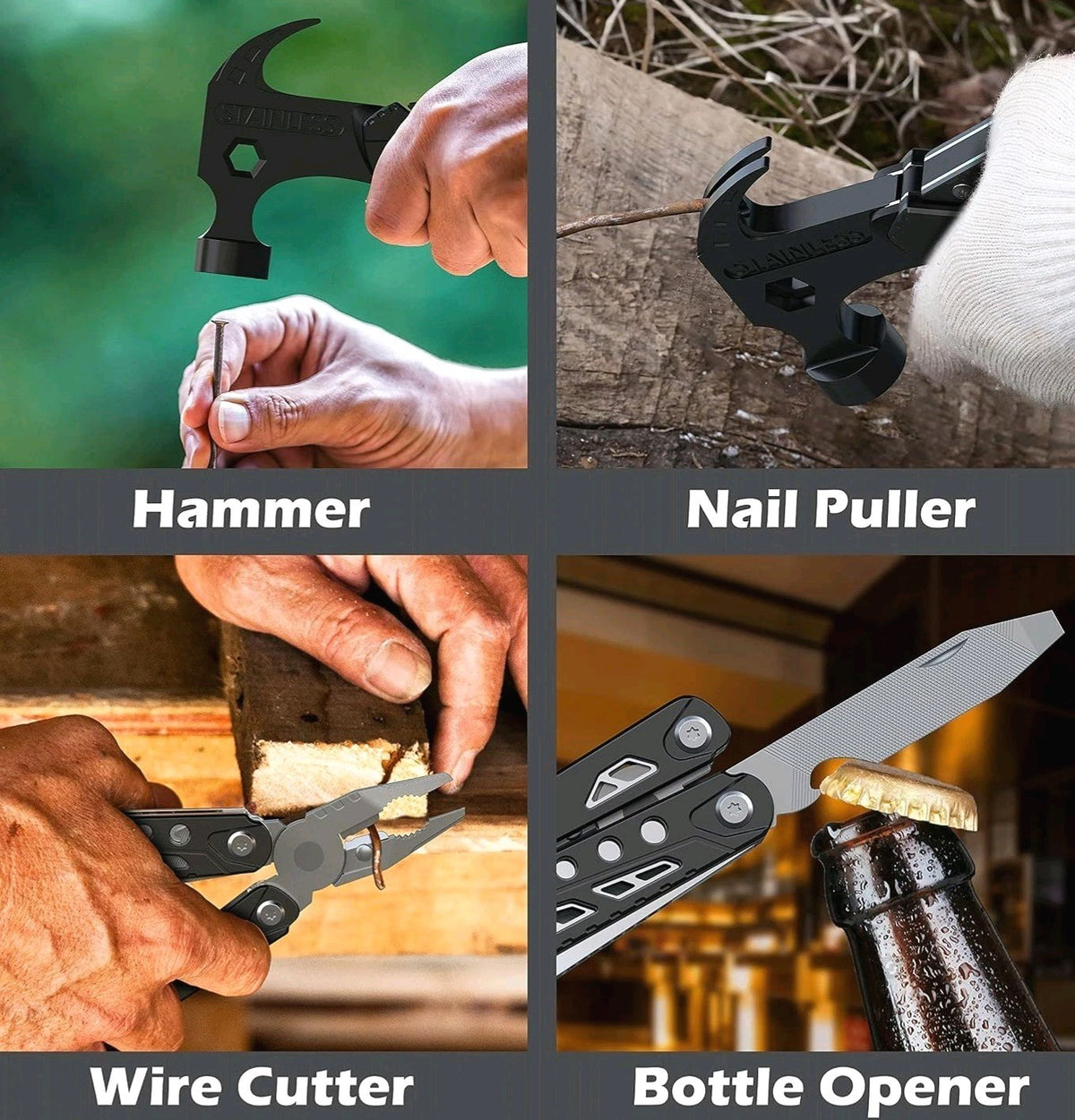 14-in-1 Stainless Steel Multi-Tool with Serrated Knife and Black Pouch