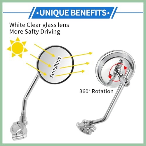 Universal Motorcycle Rear View Mirrors Handlebar Set Adjustable Iron Chrome
