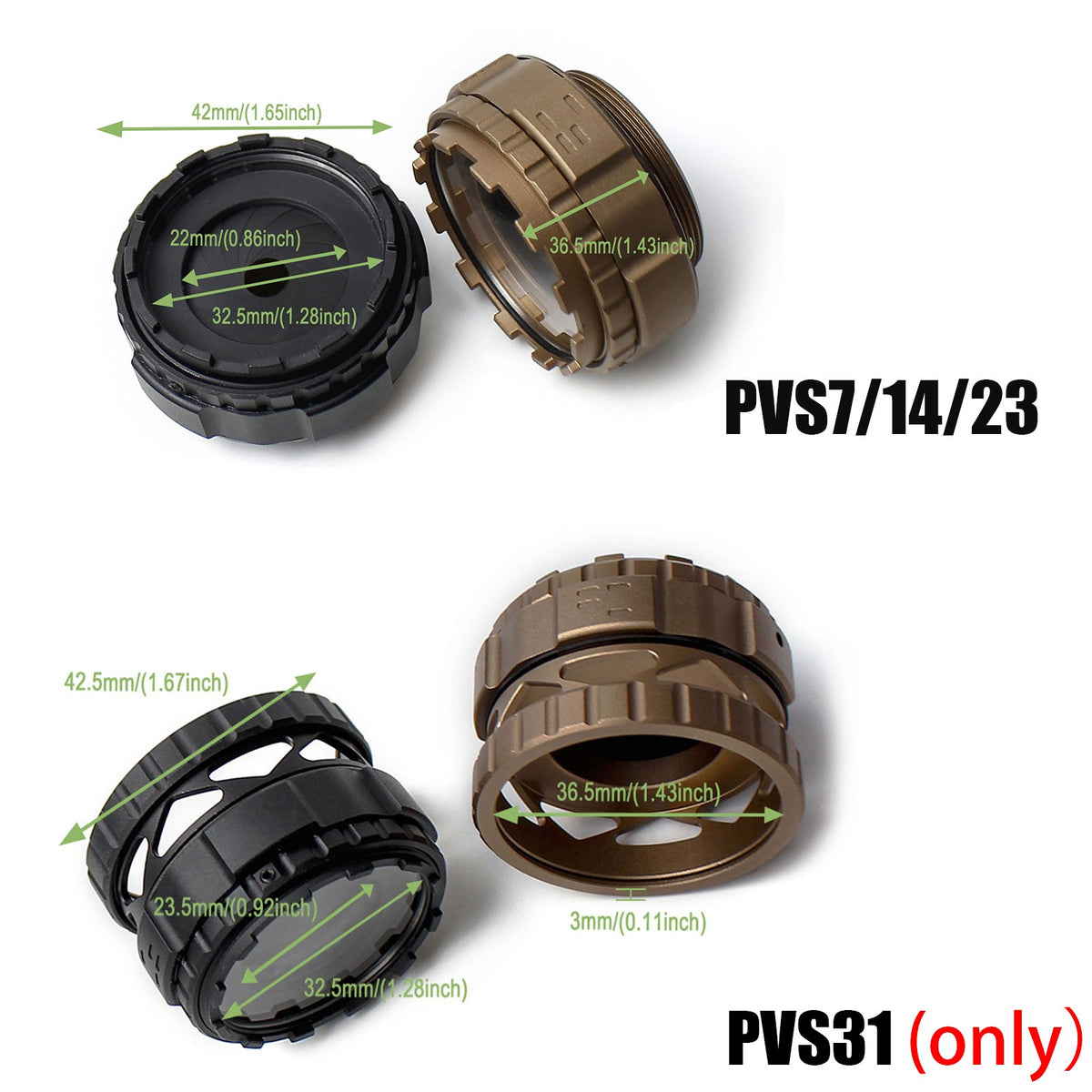 Adjustable Night Vision Scope Cover for PVS-14 PVS-31 Goggles - Durable Aluminum