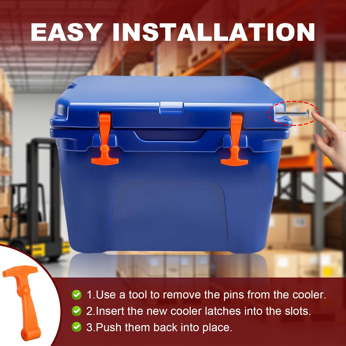 Set of 2 Orange Silicone Cooler Latches Replacement for Yeti RTIC