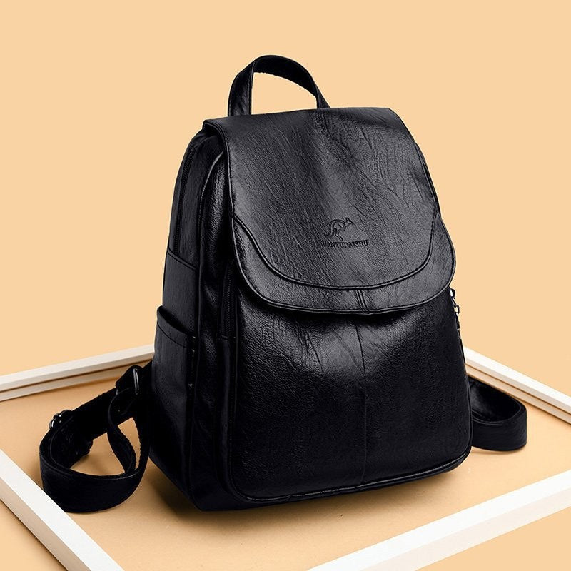 Women’s Artificial Leather Backpack - Luxury Designer Style, Soft Cowhide