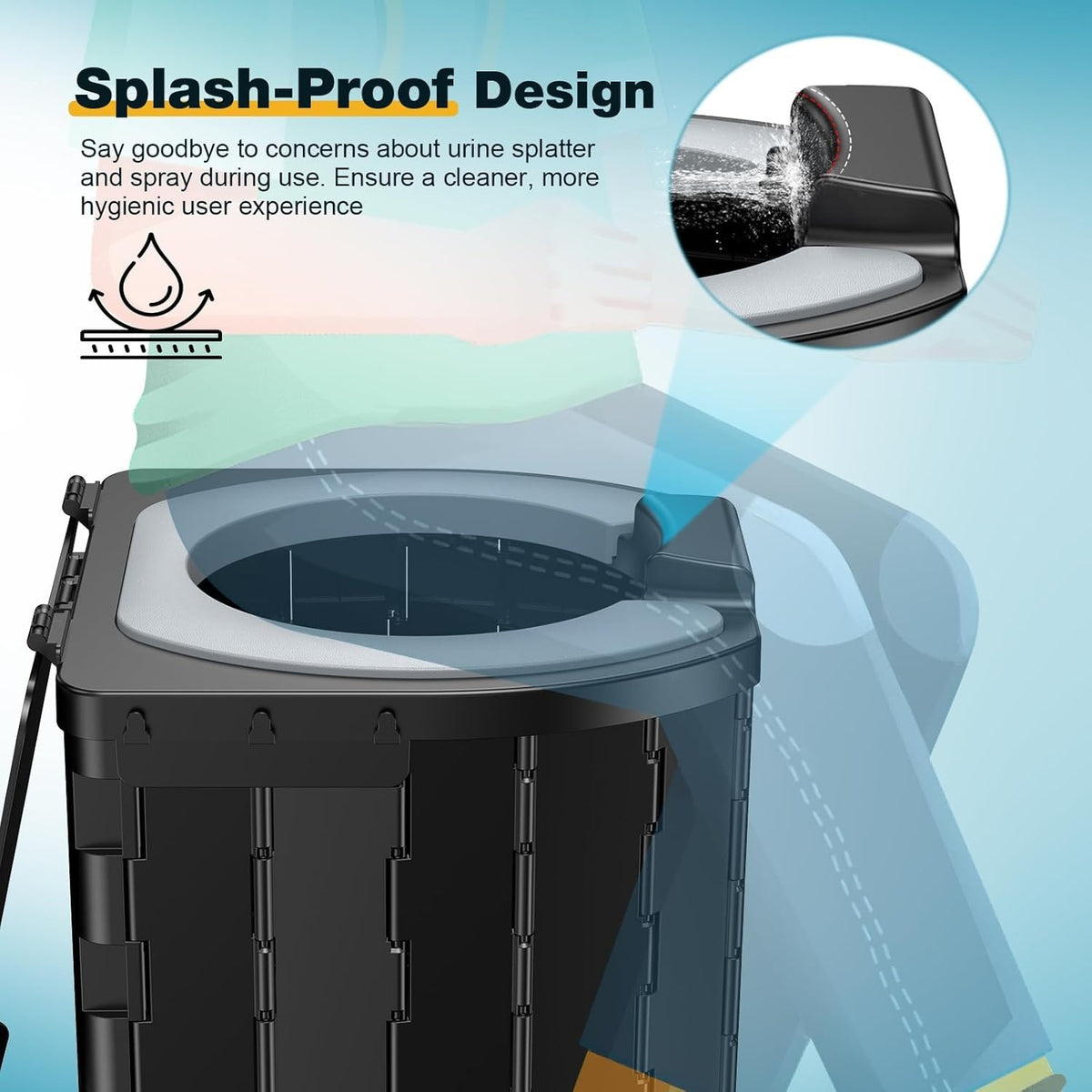 Portable Camping Toilet with Comfort Cushion & Splash Guard for RV & Elder Use