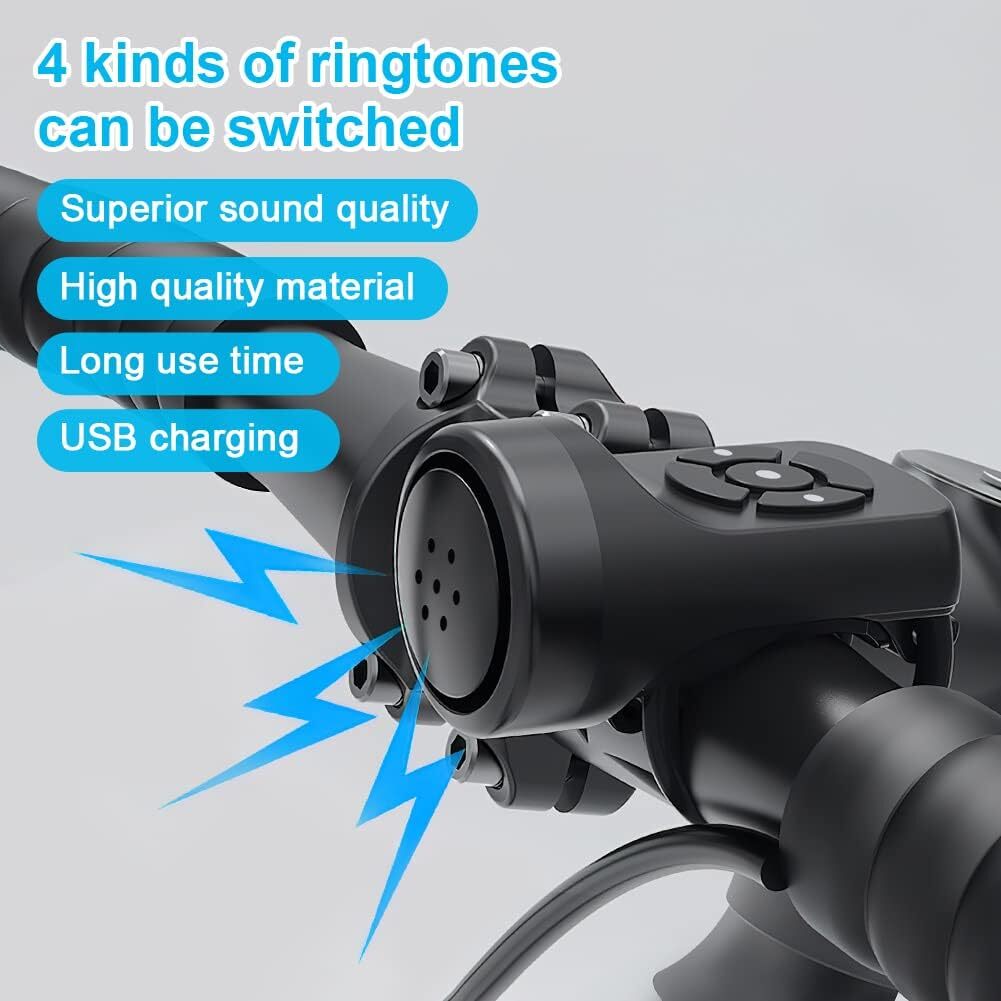 USB Rechargeable Bicycle Horn with 120dB Loud Alarm & Multiple Sounds