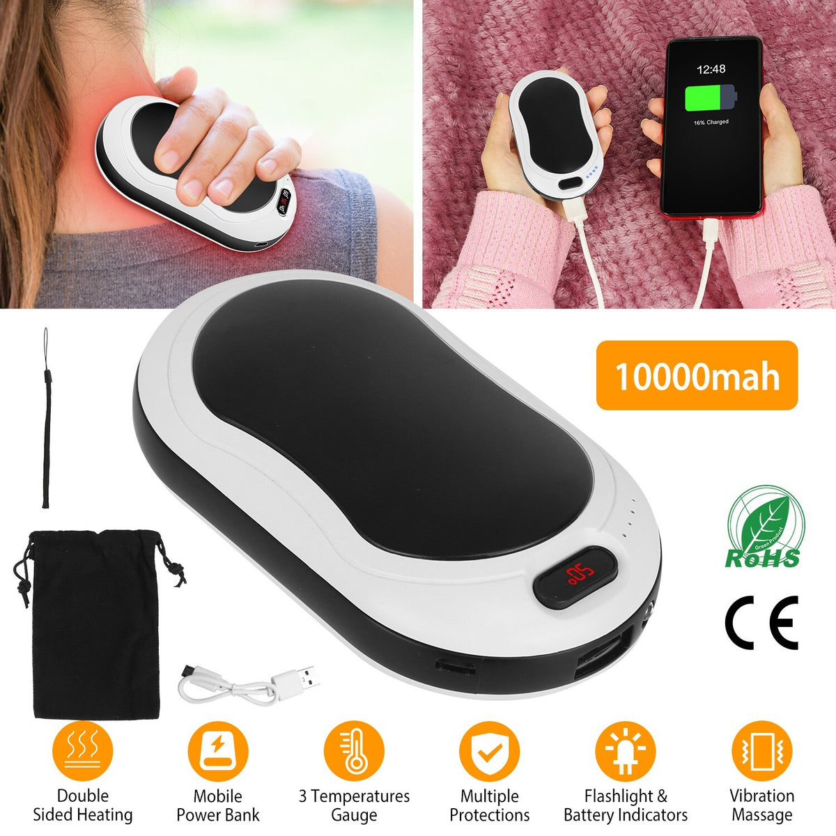 Rechargeable Hand Warmers Power Bank with USB Charging and Adjustable Heat