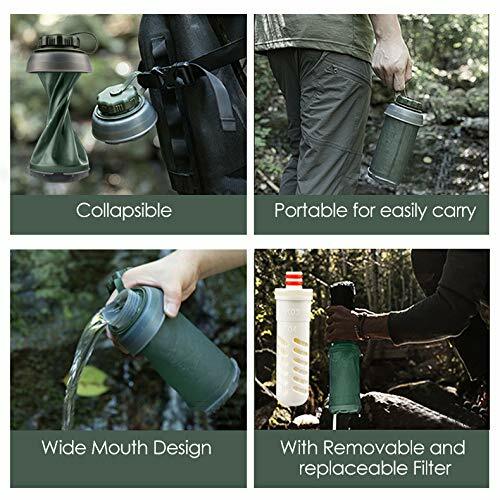 Collapsible Water Filter Bottle with Straw - 750ml Reusable Travel Hydration