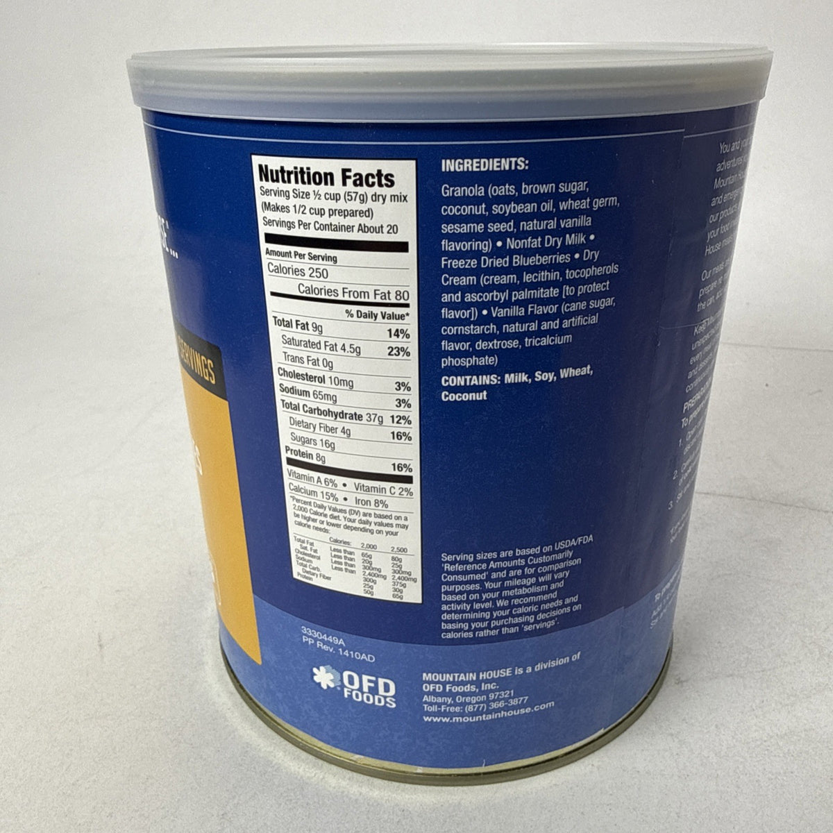 Mountain House Granola with Milk & Blueberries #10 Can - Long Shelf Life, 20 Servings