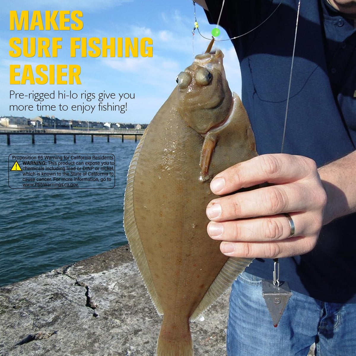 Pre-Rigged Surf Fishing Rig with Dual 2/0 Baitholder Hooks - Heavy-Duty Tackle