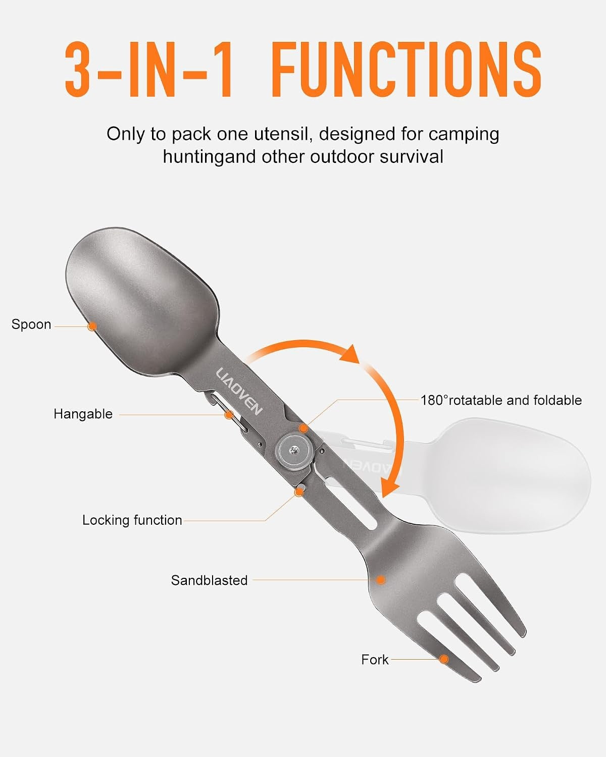 (2 Pack) Titanium Folding Spork 3-in-1 Camping Utensils Lightweight Reusable Cutlery