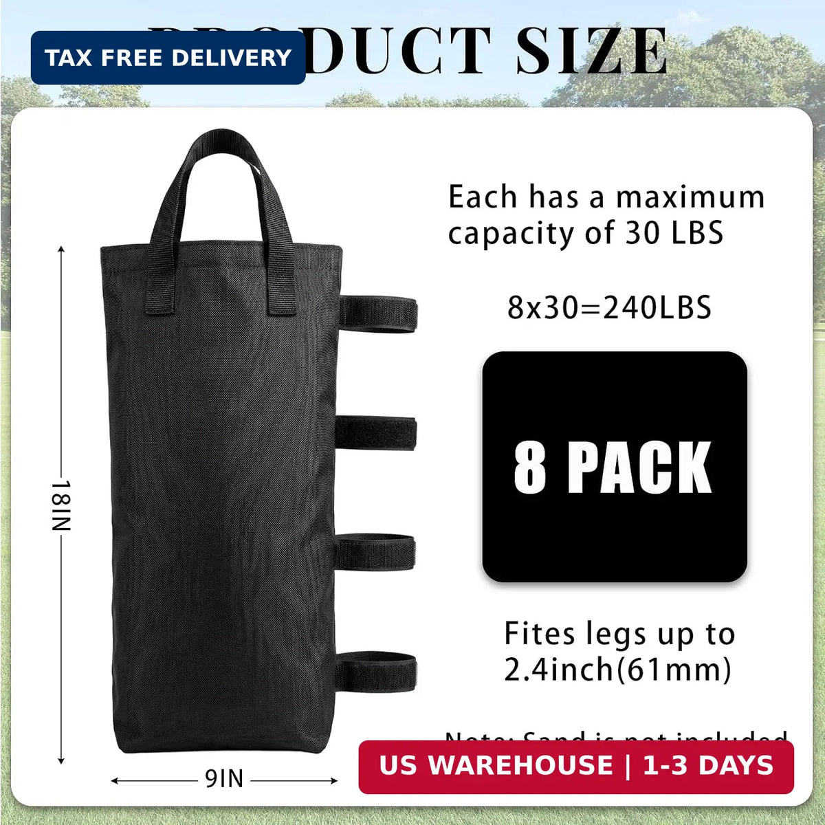 Heavy Duty Canopy Sand Bags - 8 Pack, 240LB Wind Stabilizer Weights