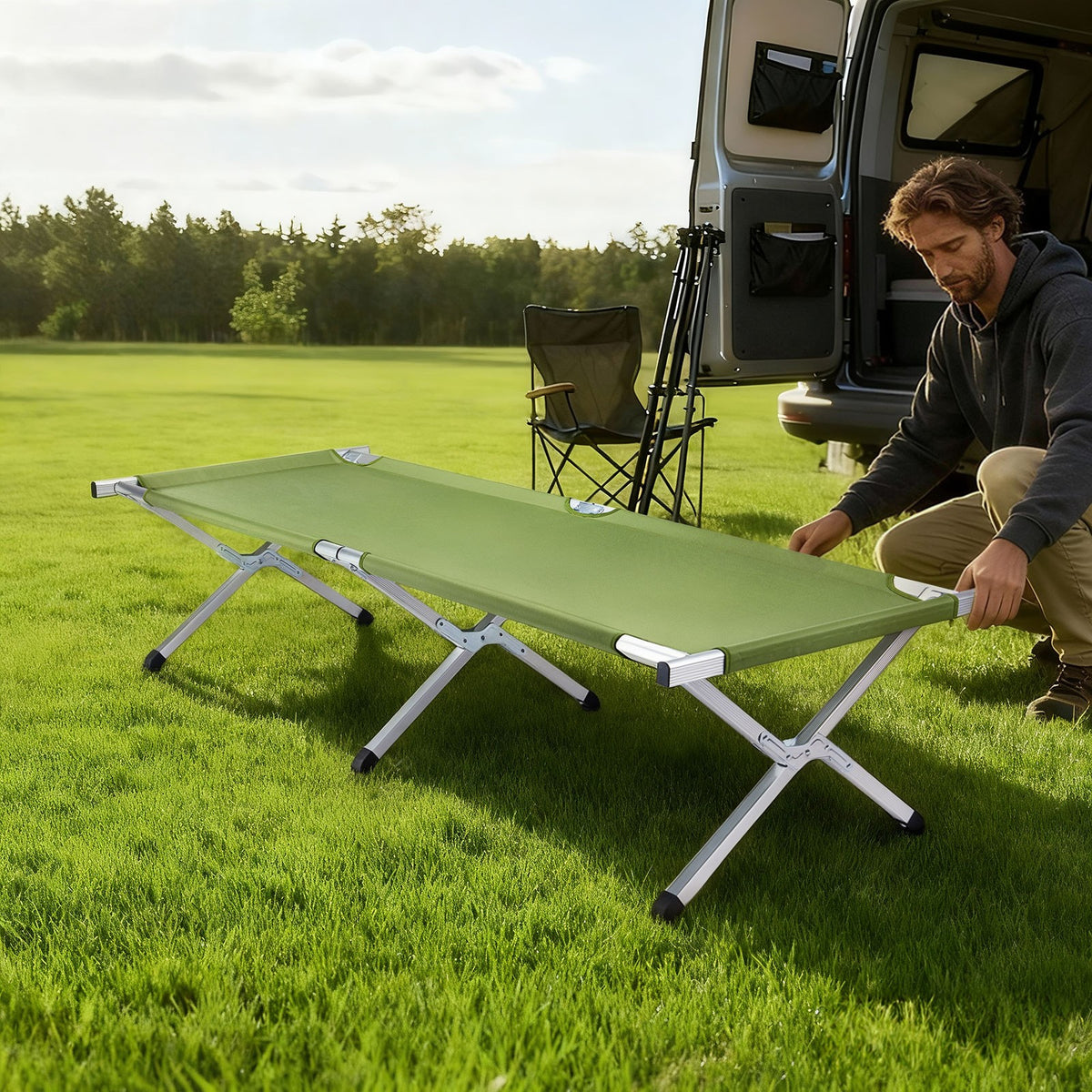 Portable Camping Cot 75 Inch Folding Bed Military Green Outdoor Bed