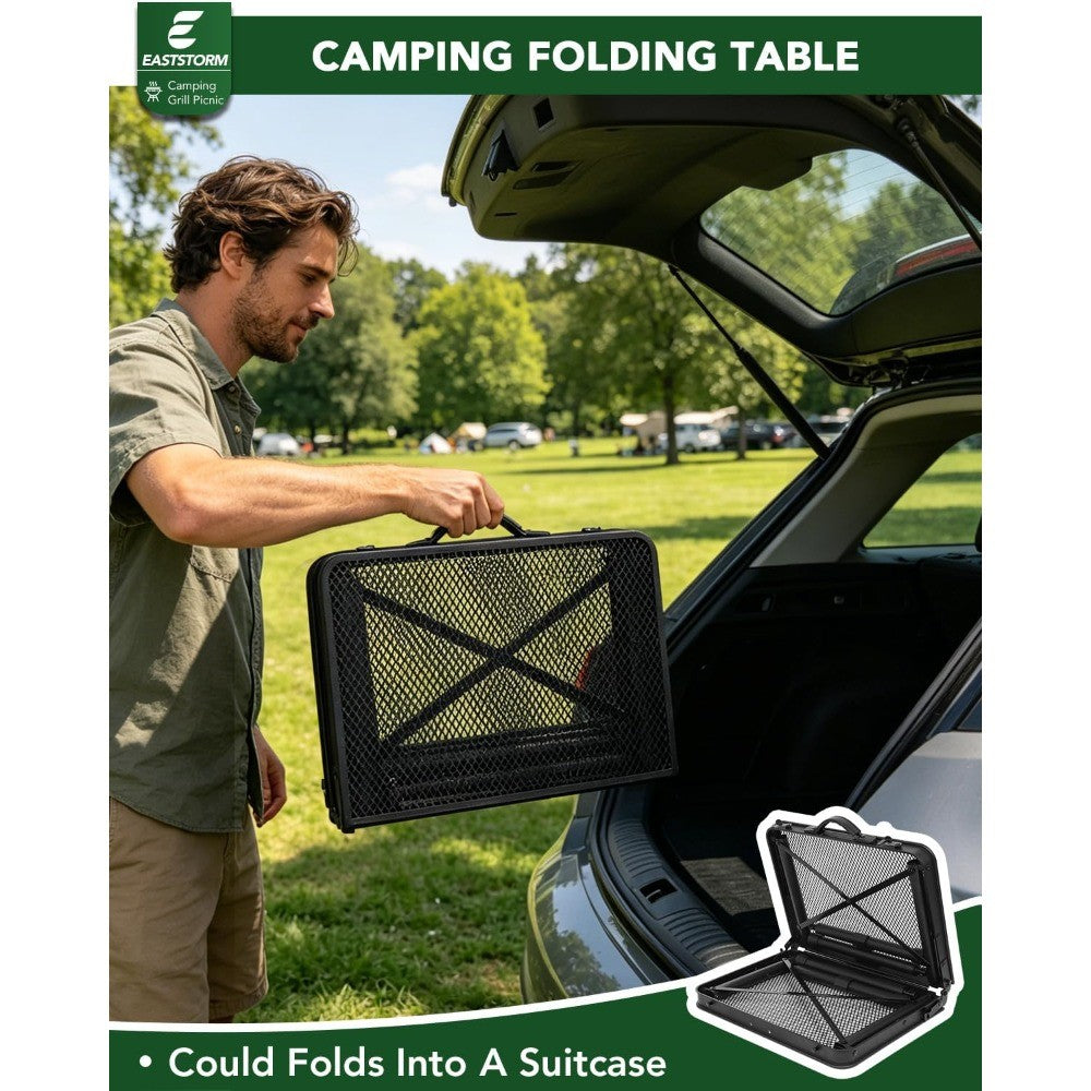 2Ft Portable Folding Table with Adjustable Height & Carry Handle, Black