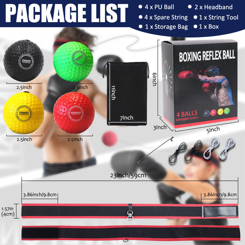 4-Level Reaction Boxing Reflex Ball with Adjustable Headbands for Speed and Coordination Training