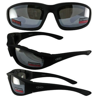 Motorcycle Riding Sunglasses Black Frame with Mirror Lenses - Kickback