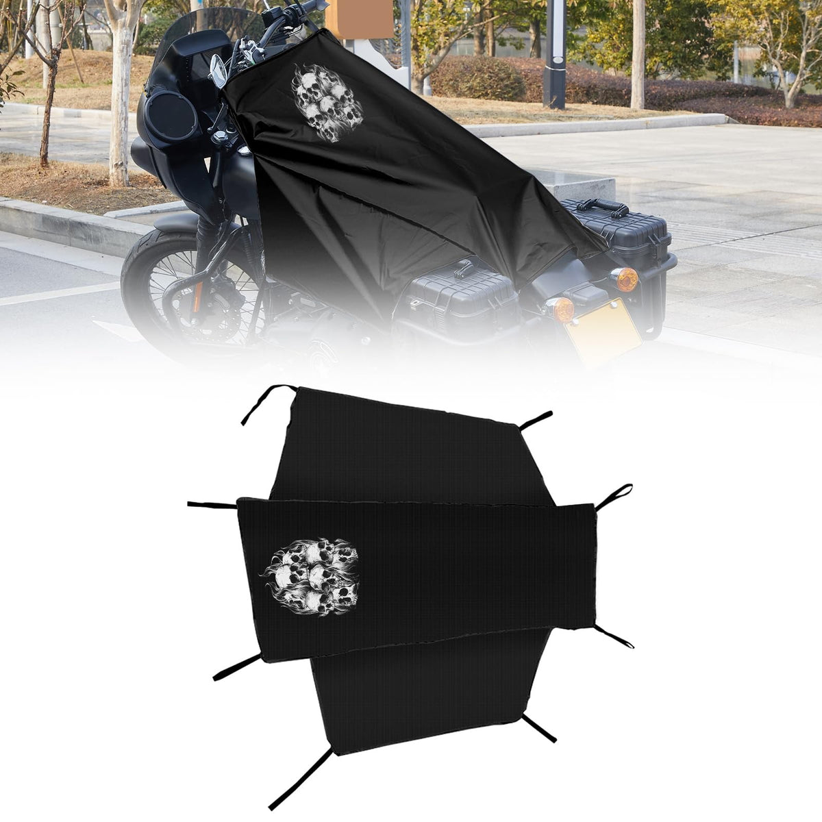 Waterproof Motorcycle Seat Cover Sun Shade Heavy Duty Windproof Fit L Black Skulls