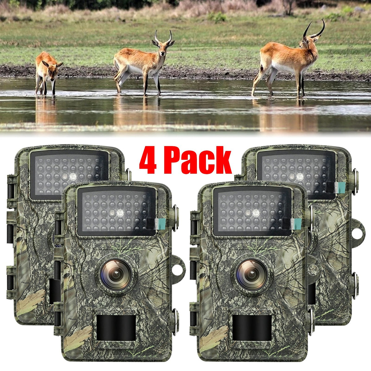4-Pack 1080P Wildlife Trail Camera with Night Vision Waterproof Game Cam