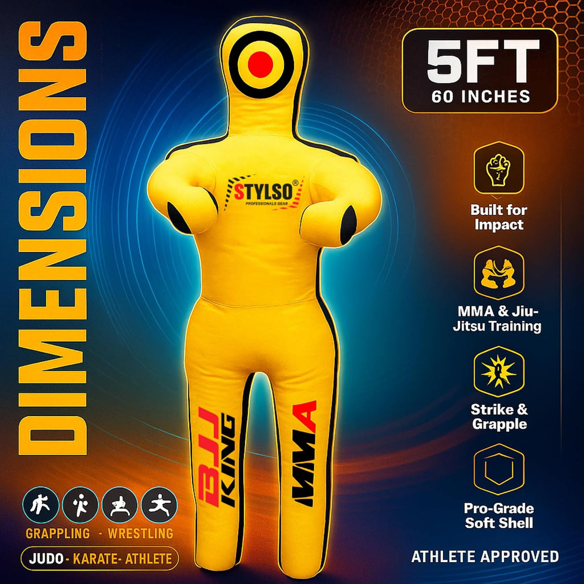Unfilled Wrestling Dummy for MMA BJJ & Grappling Training, Adult Size