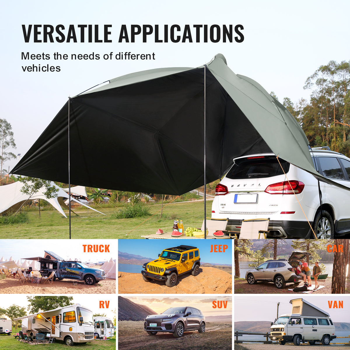 10x7ft Portable Car Side Awning with UV Protection Waterproof & Windproof